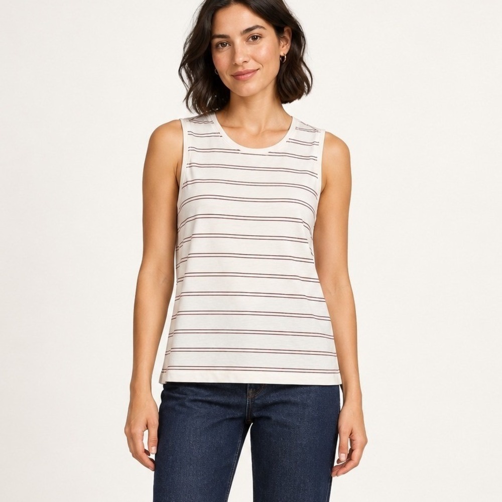 Banana Republic Womens Timeless Tank M Cream Red Striped Cotton Blend Shell